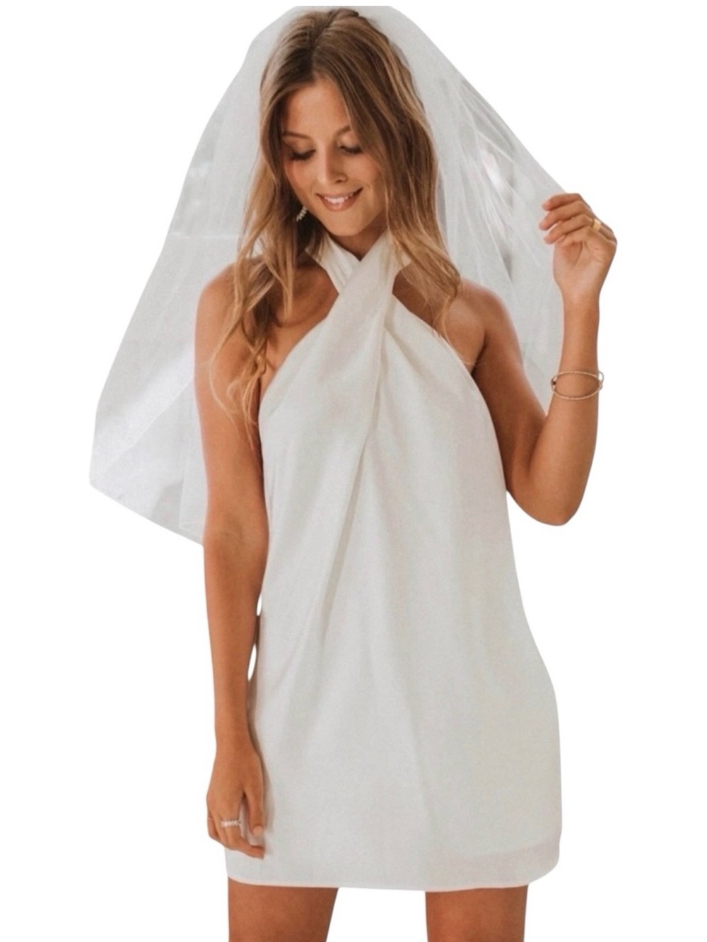 Show Me Your Mumu Jasmine Halter Mini Dress Womens Small White Luxe Satin Lined